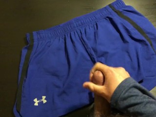Cuming on my roommate under armour short